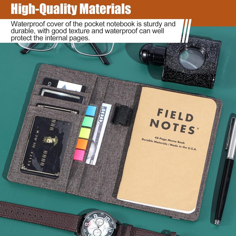 Plinyvel Notebook Cover for Field Notes 3.5"x5.5" - Waterproof Organizer with Pen Loop Holder and Card Slots, Travel Journal Accessories, Fits 3.5x5.5 Inch Pocket Notebooks (Brown) - Image 2